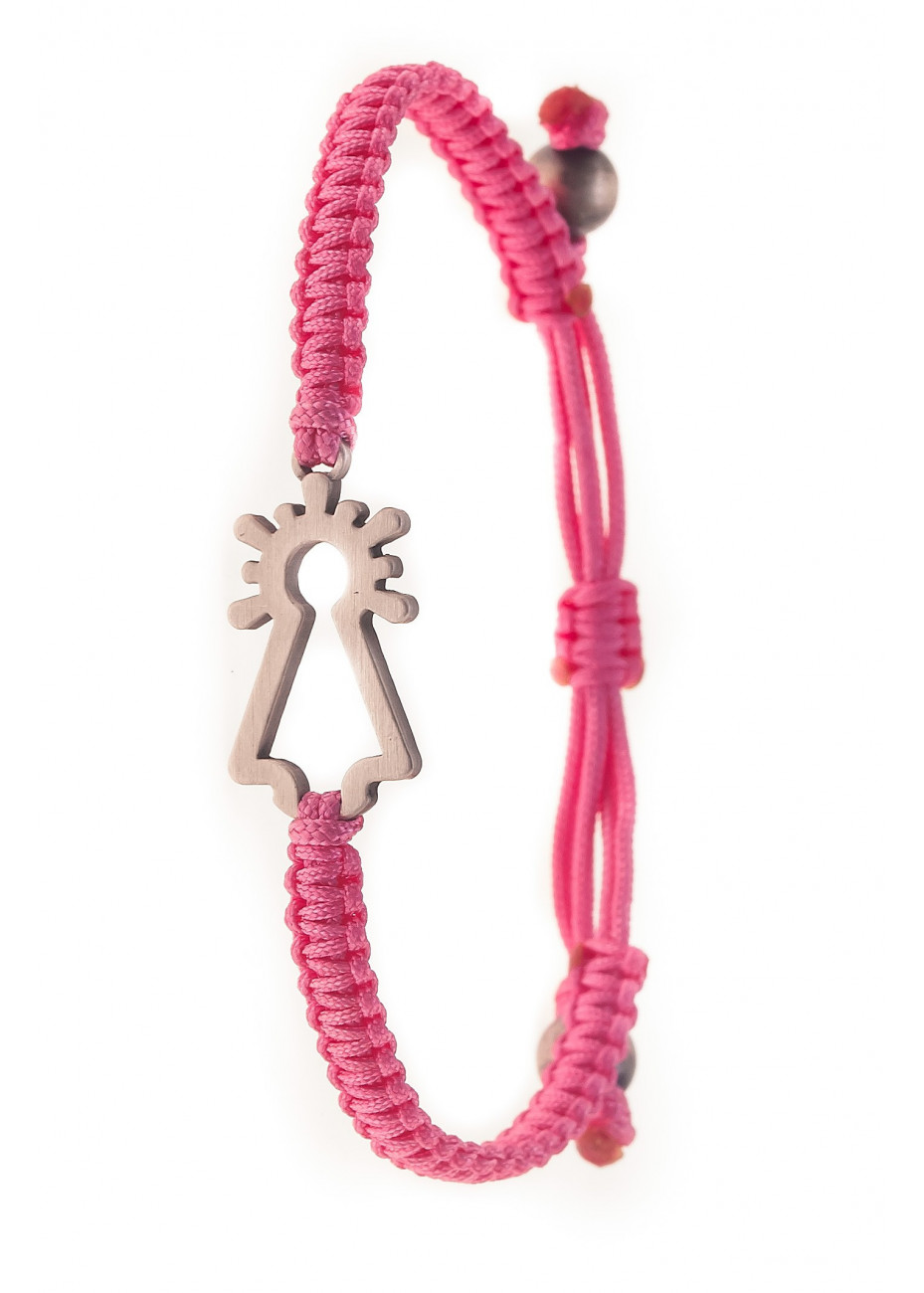 Pulsera plata Virgen nylon rosa Pulsera plata Virgen nylon rosa