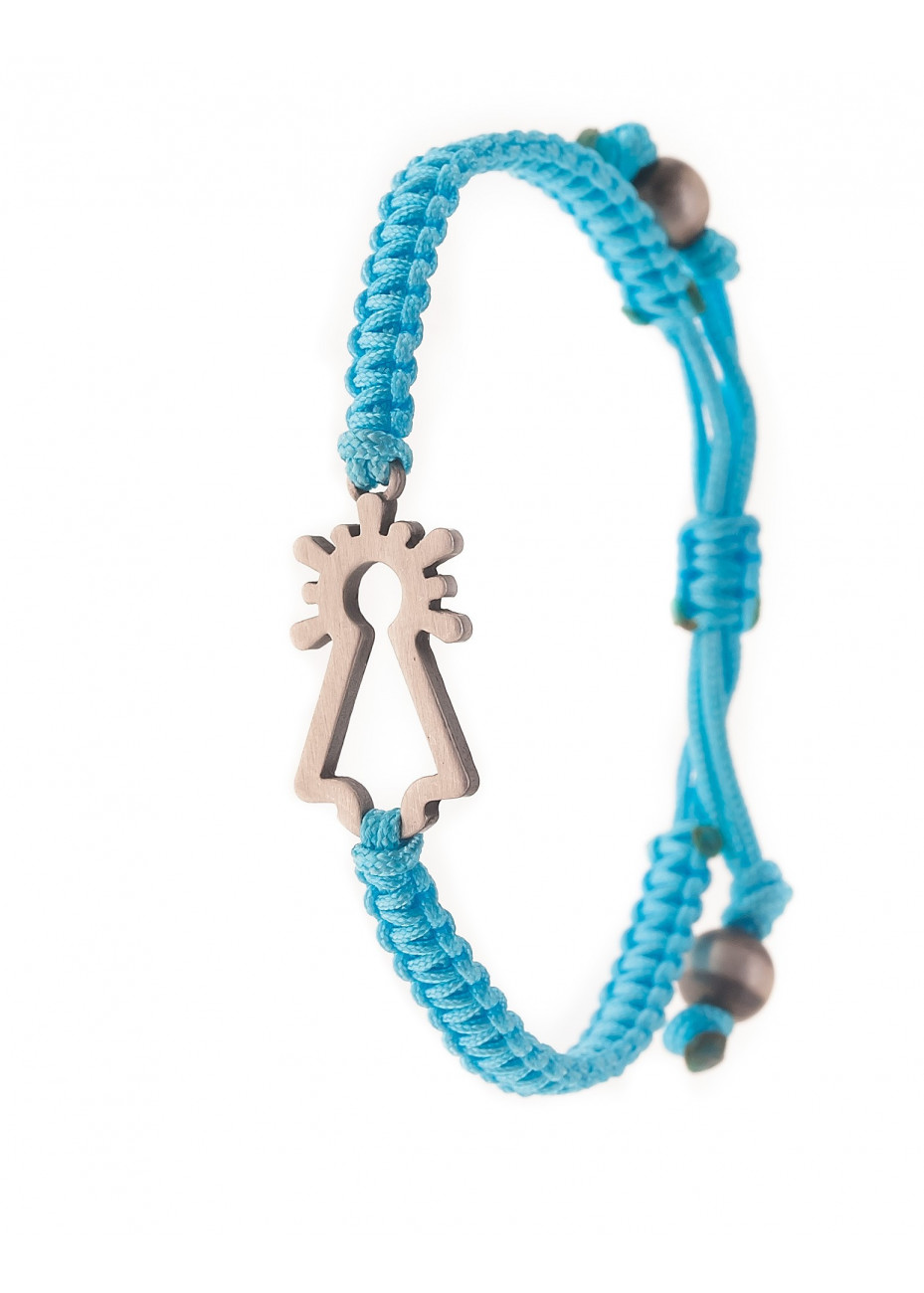 Pulsera plata Virgen nylon azul claro
