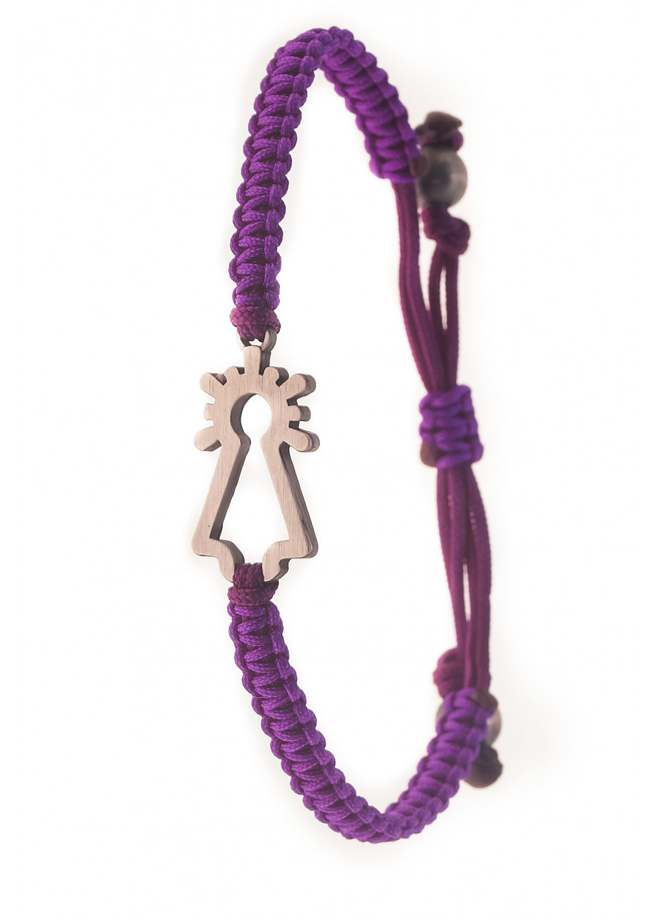 Pulsera plata Virgen nylon morado Pulsera plata Virgen nylon morado
