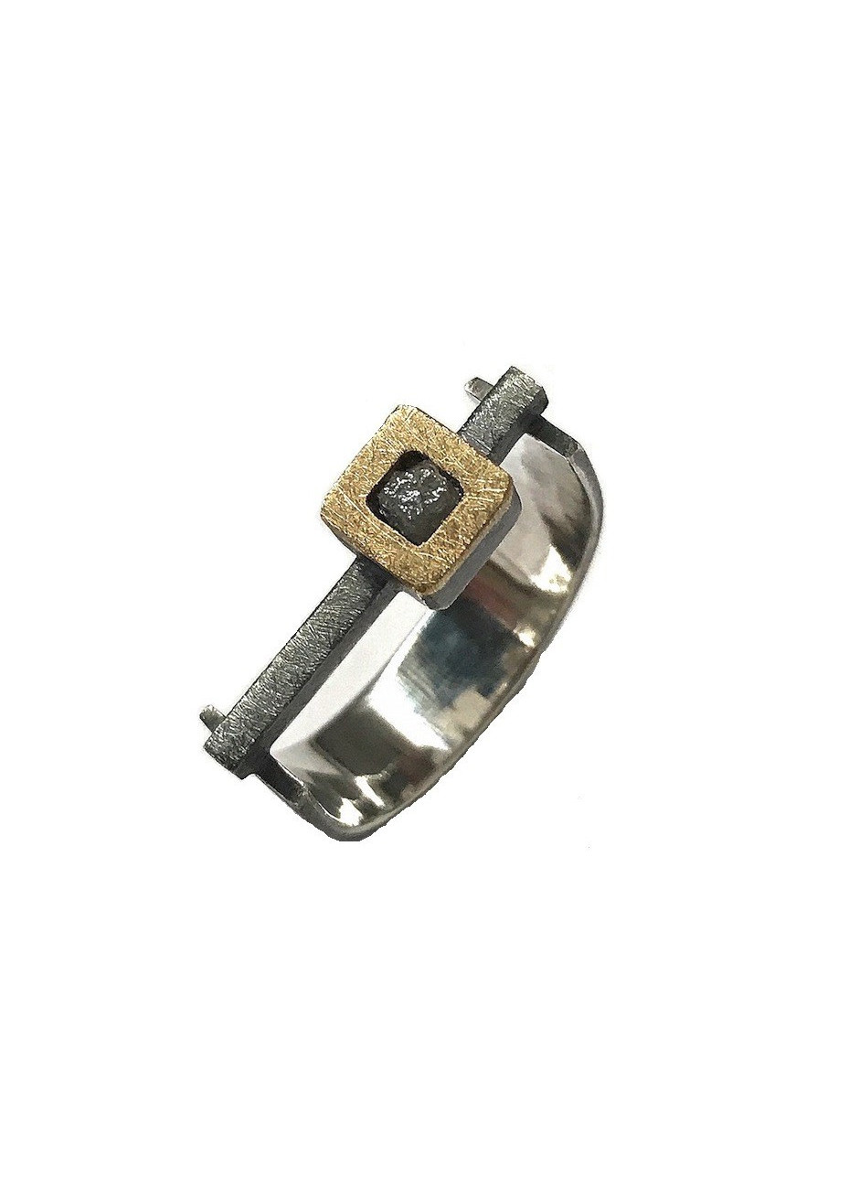 Anillo plata, oro y diamante