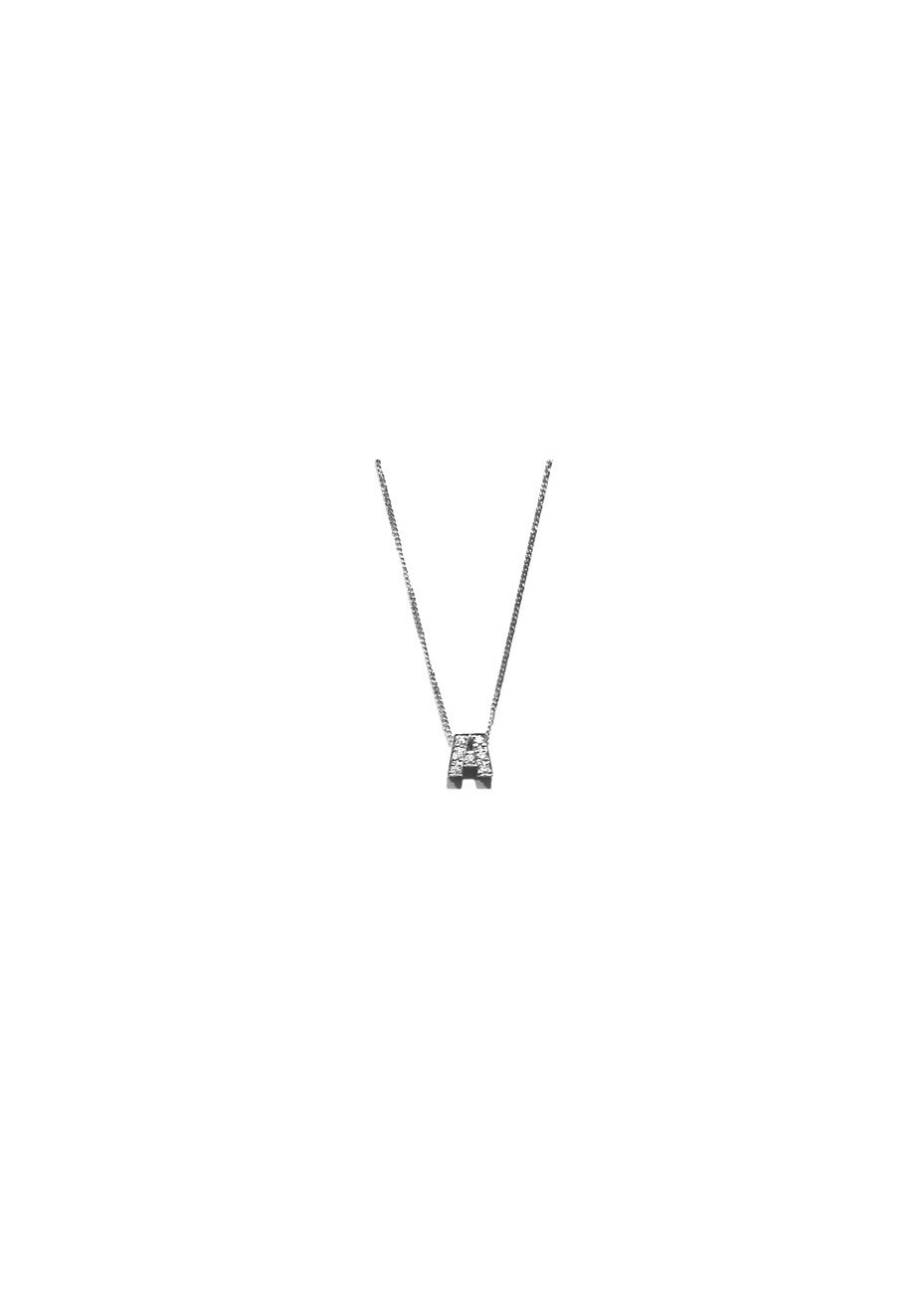 Colgante oro blanco letra A con diamantes