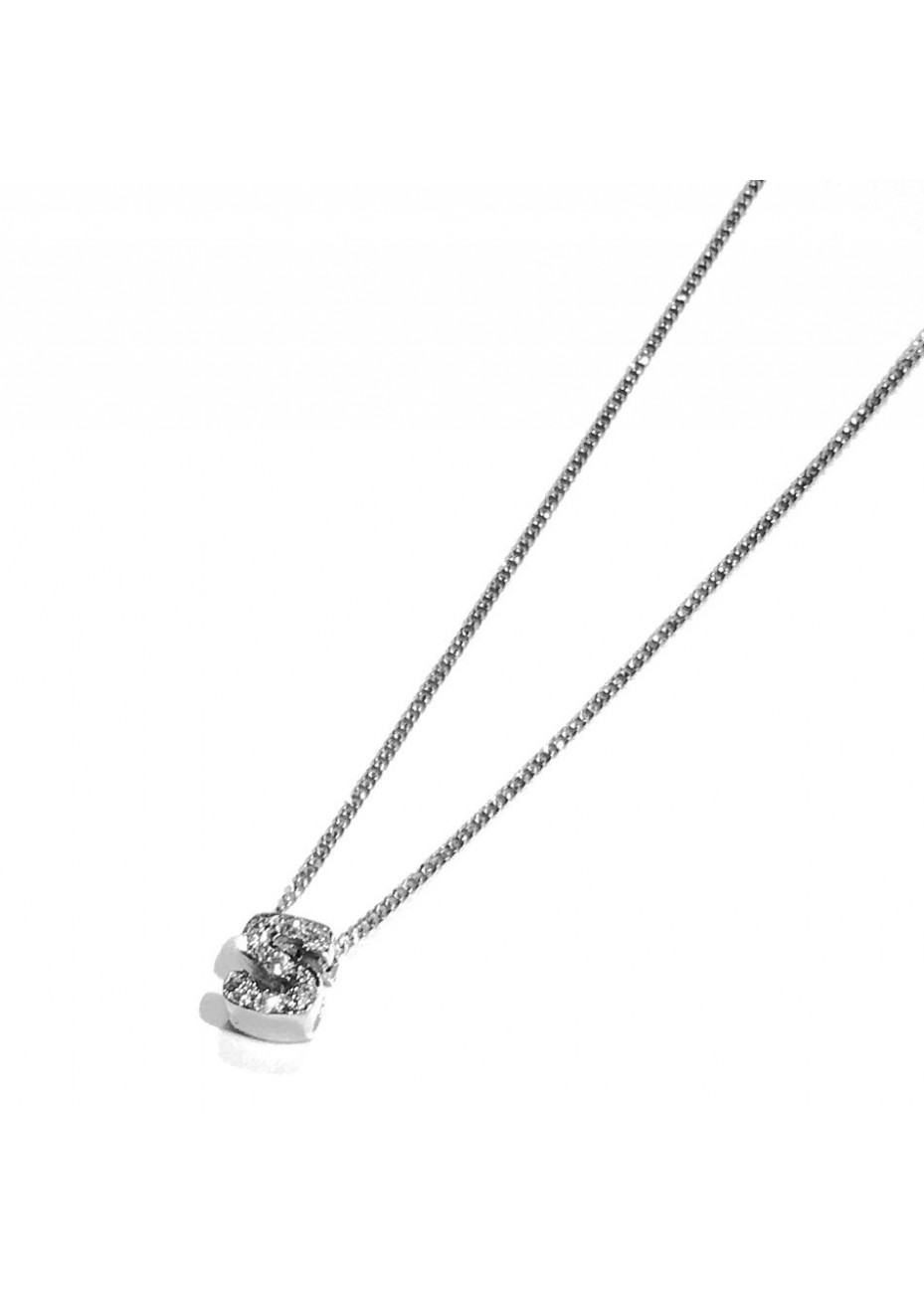 Colgante oro blanco letra S con diamantes