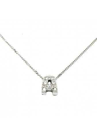 Colgante oro blanco letra A con diamantes