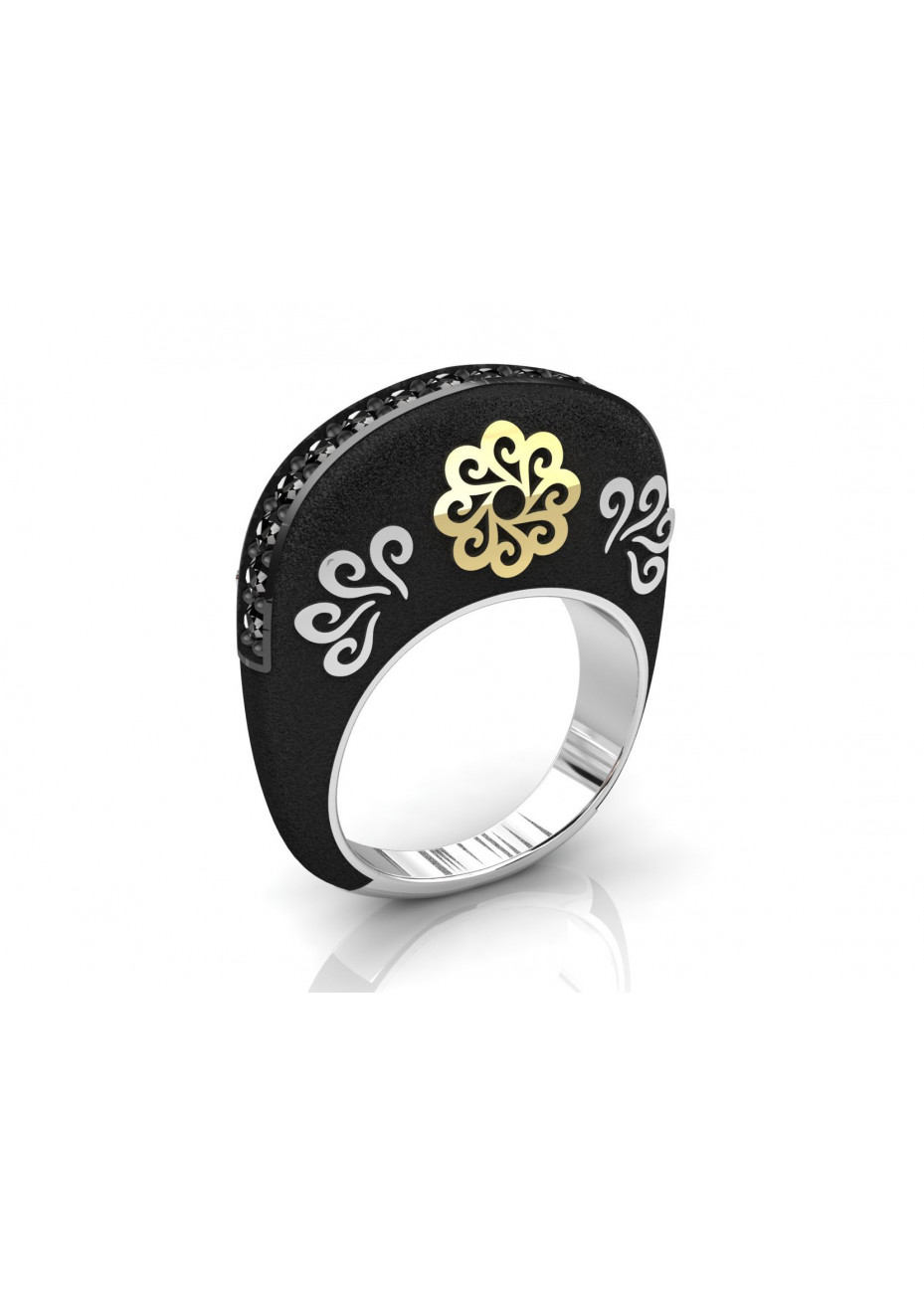 Anillo de plata negra y oro amarillo