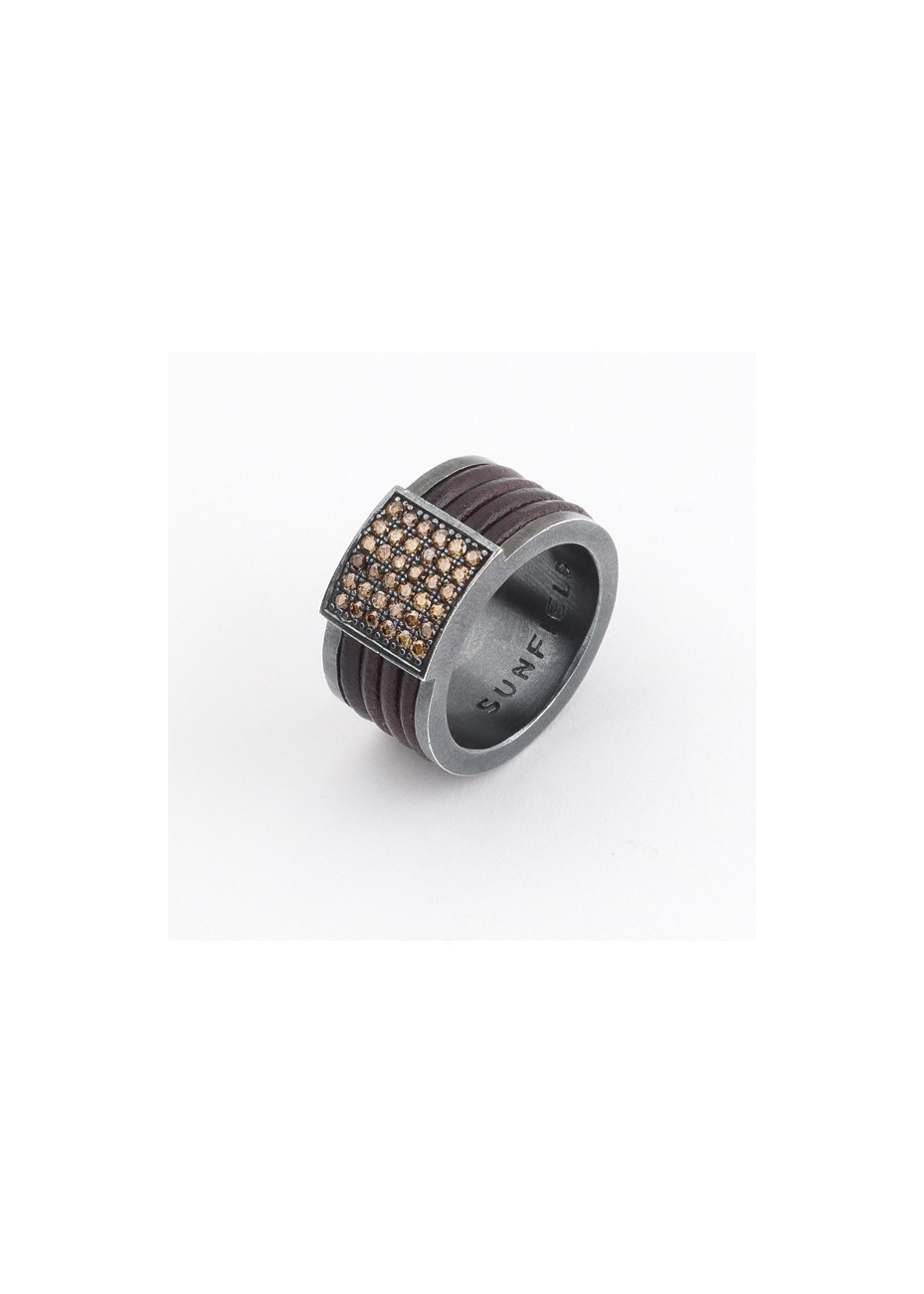 Anillo SUNFIELD pave coñac cuero