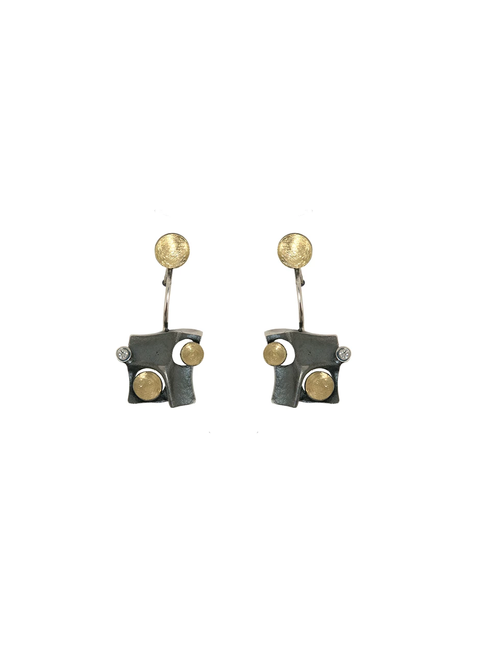 Pendientes plata, oro y diamantes