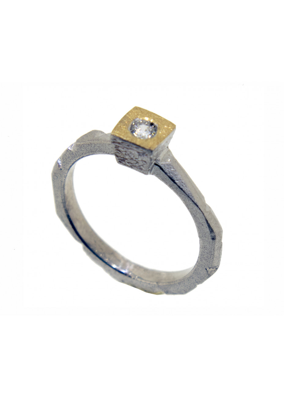 Anillo plata, oro y diamante