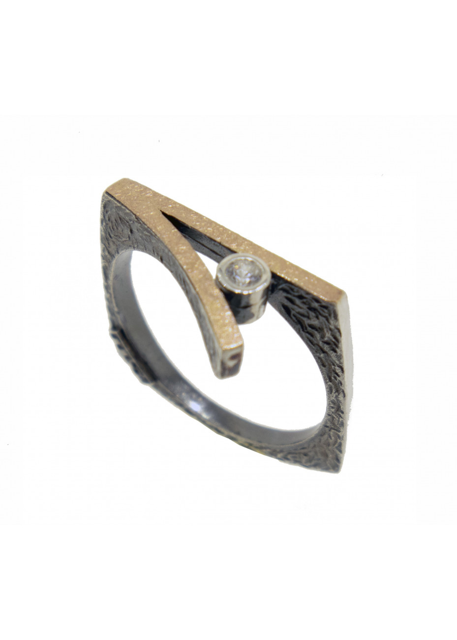 Anillo plata, oro y diamante