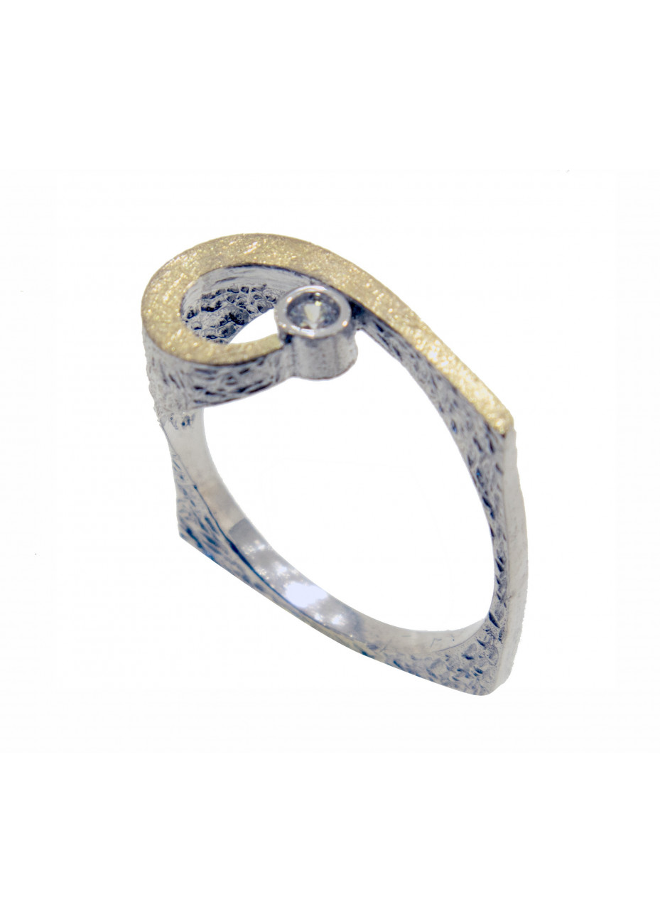Anillo plata, oro y diamante