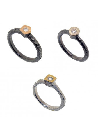 Anillo plata, oro y diamante