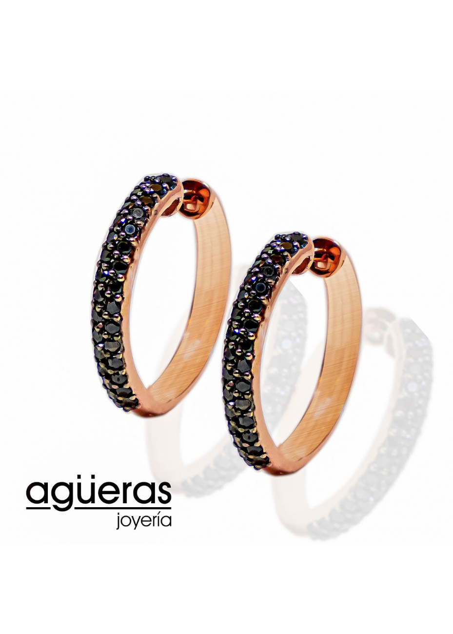 Pendientes oro rosa y diamantes negros