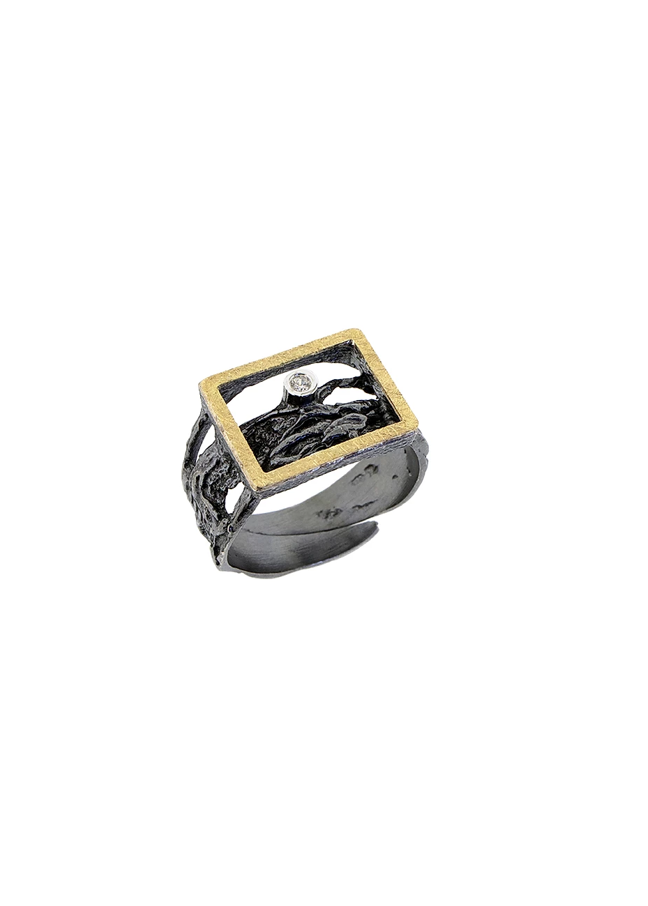Anillo oro, plata y diamantes Anillo oro, plata y diamantes