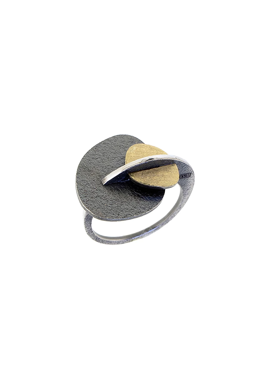 Anillo oro amarillo y plata oxidada