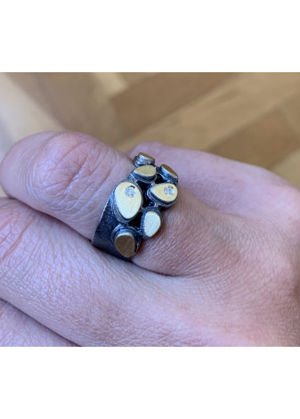 Anillo oro, plata y brillantes