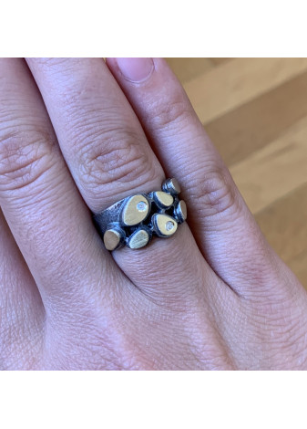 Anillo oro, plata y brillantes