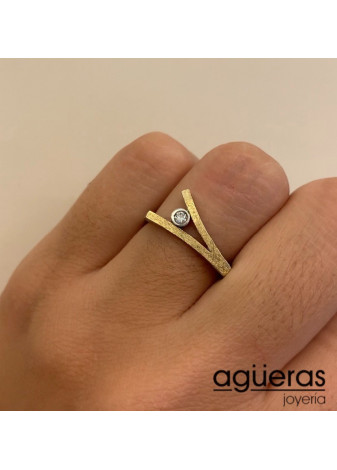 Anillo plata, oro y diamante