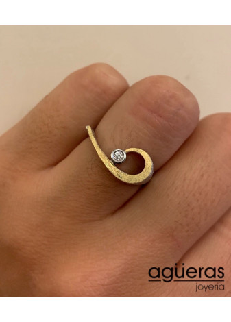 Anillo plata, oro y diamante