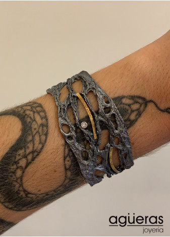 Pulsera plata, oro amarillo y brillante