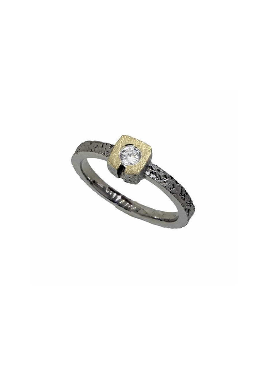 Anillo oro plata y diamante