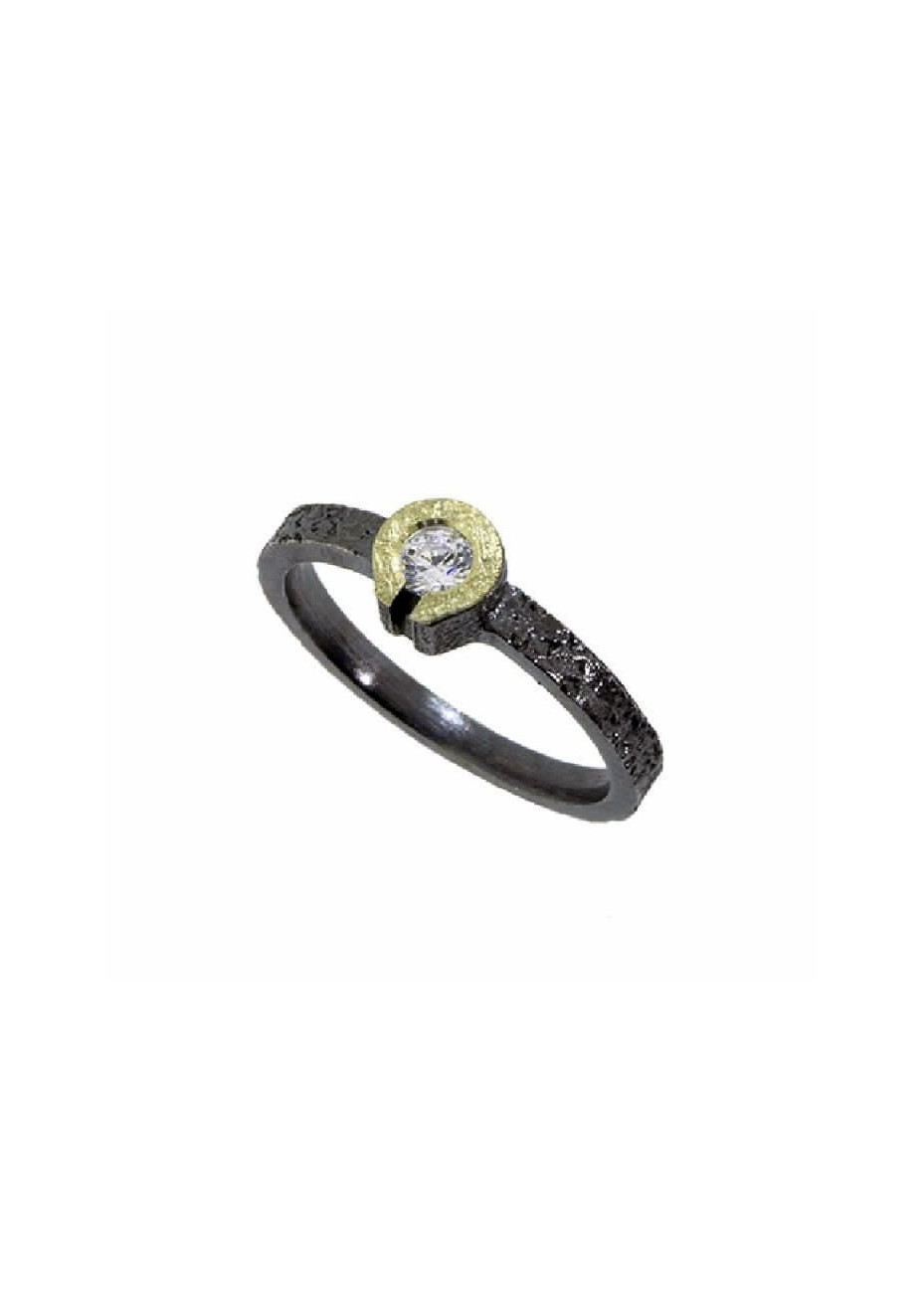 Anillo plata, oro y diamante