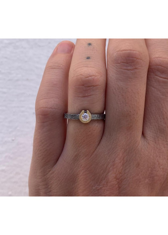 Anillo plata, oro y diamante