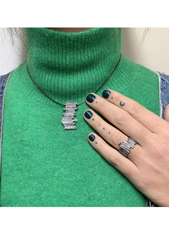 Colgante plata, oro amarillo y diamante