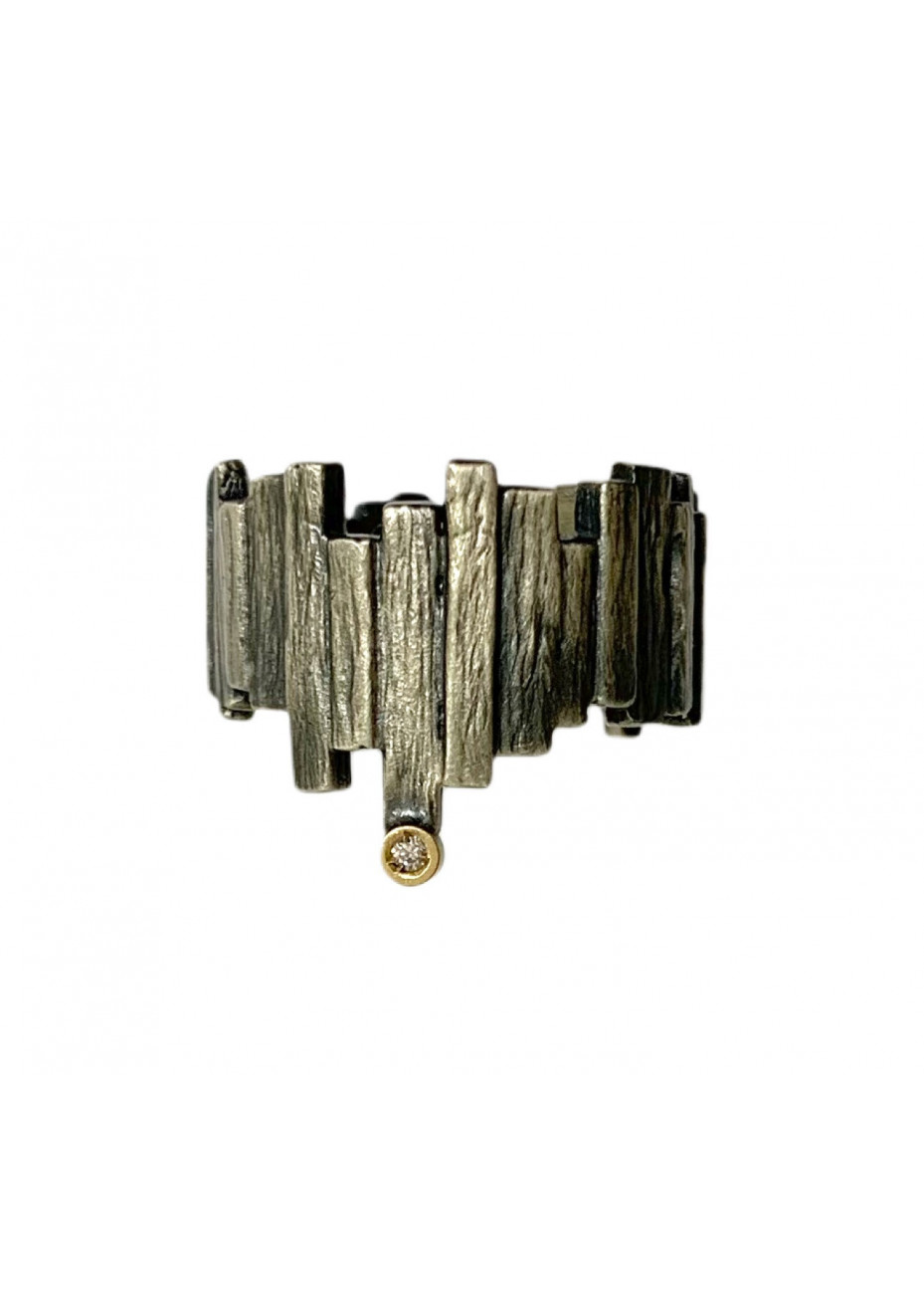 Anillo plata, oro y diamante