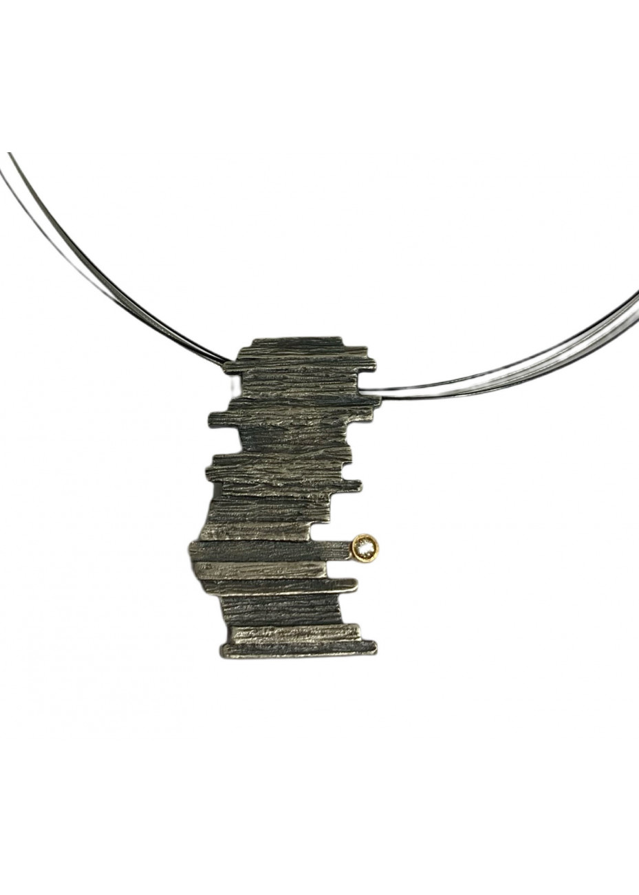 Colgante plata, oro amarillo y diamante
