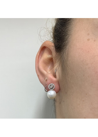 Pendientes desmontables, perla, oro blanco y diamantes