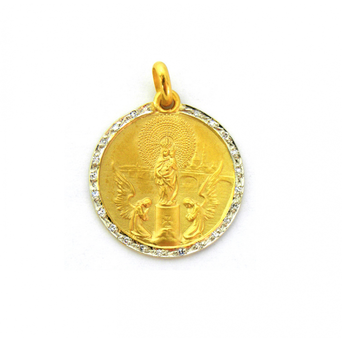 Medalla de la Virgen del Pilar oro y diamantes 20mm