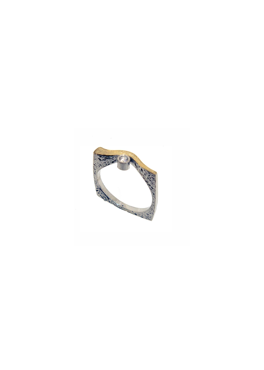 Anillo plata, oro y diamante