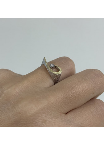 Anillo plata, oro y diamante