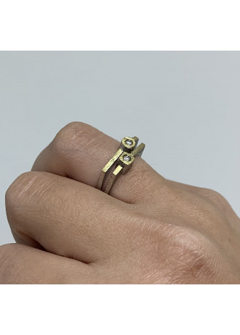 Anillo plata, oro y diamantes