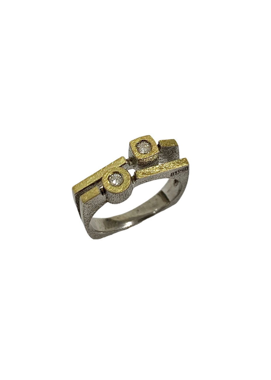 Anillo plata, oro y diamantes