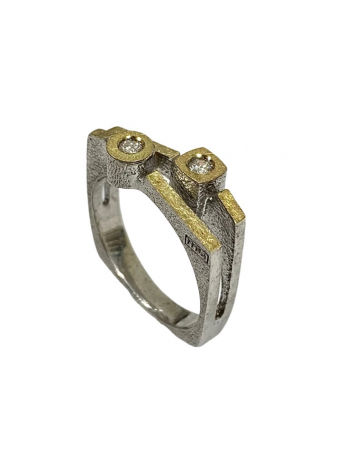 Anillo plata, oro y diamantes