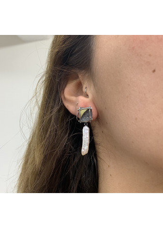 Pendientes plata, oro y perla barroca