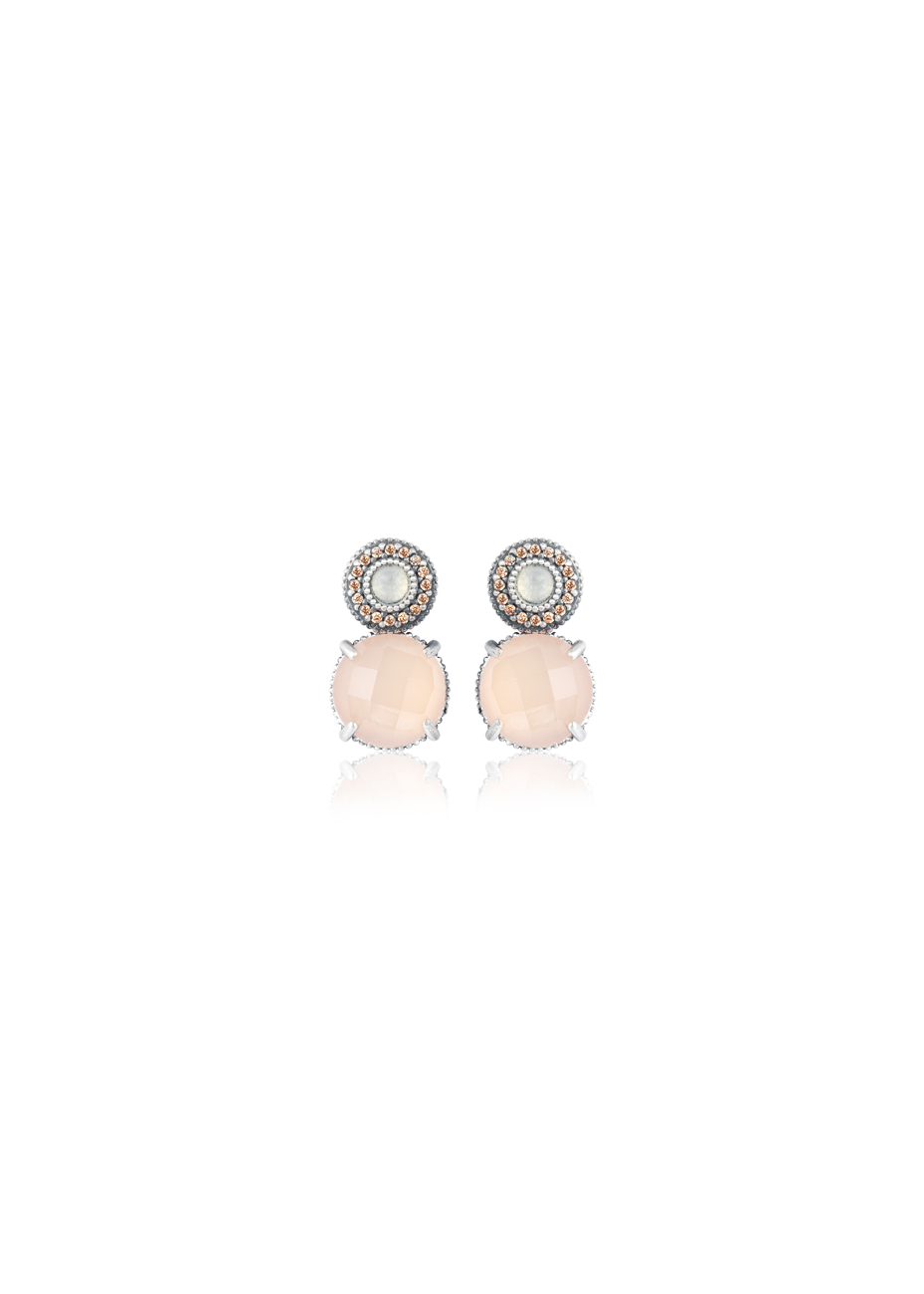 Pendientes SUNFIELD plata, cuarzo rosa y calcedonia