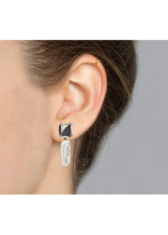 Pendientes plata, oro y perla barroca