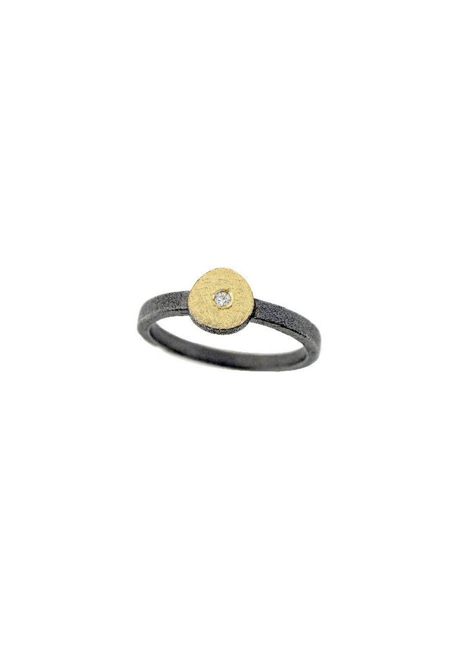 Anillo plata, oro y diamante