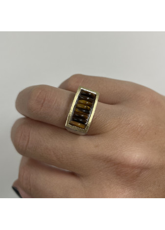 Anillo plata, oro y ojo de tigre