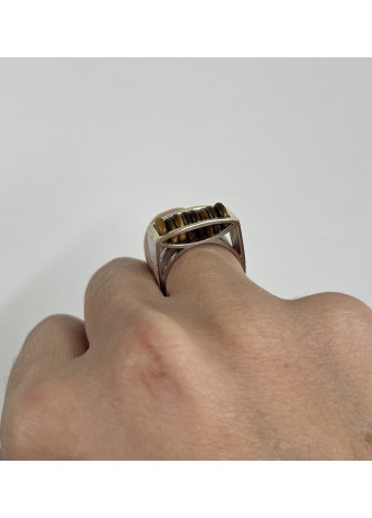 Anillo plata, oro y ojo de tigre