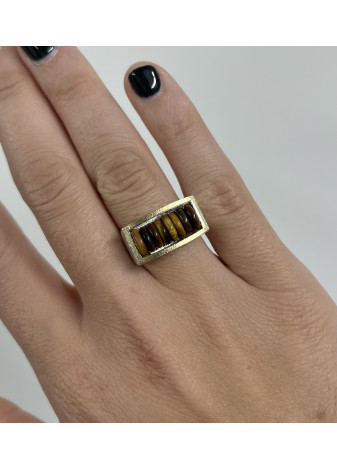 Anillo plata, oro y ojo de tigre