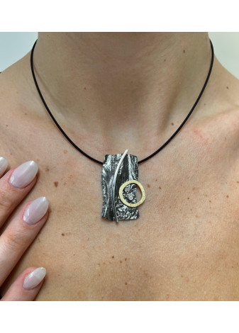 Colgante plata, oro amarillo y diamante