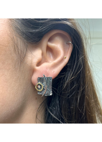 Pendientes plata, oro amarillo y diamante