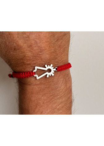 Pulsera Virgen plata macramé rojo