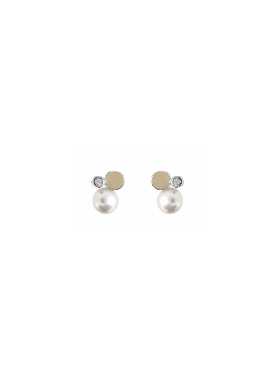 Pendientes plata, oro, perla y diamante Pendientes plata, oro, perla y diamante