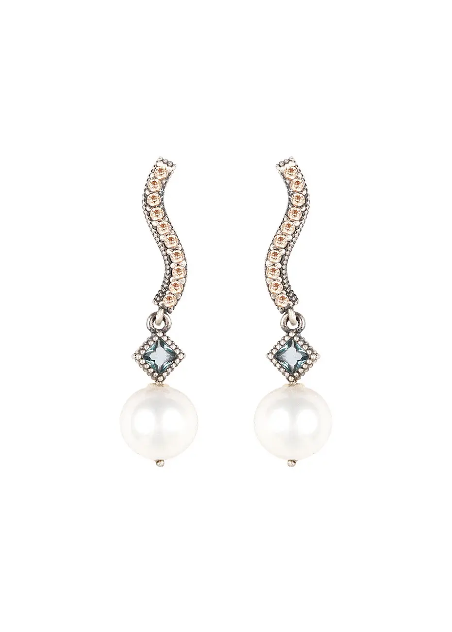 Pendientes plata, circonitas y perlas Pendientes plata, circonitas y perlas