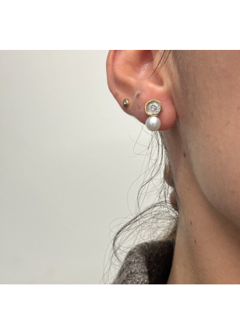 Pendientes plata, oro perla cultivada y diamante