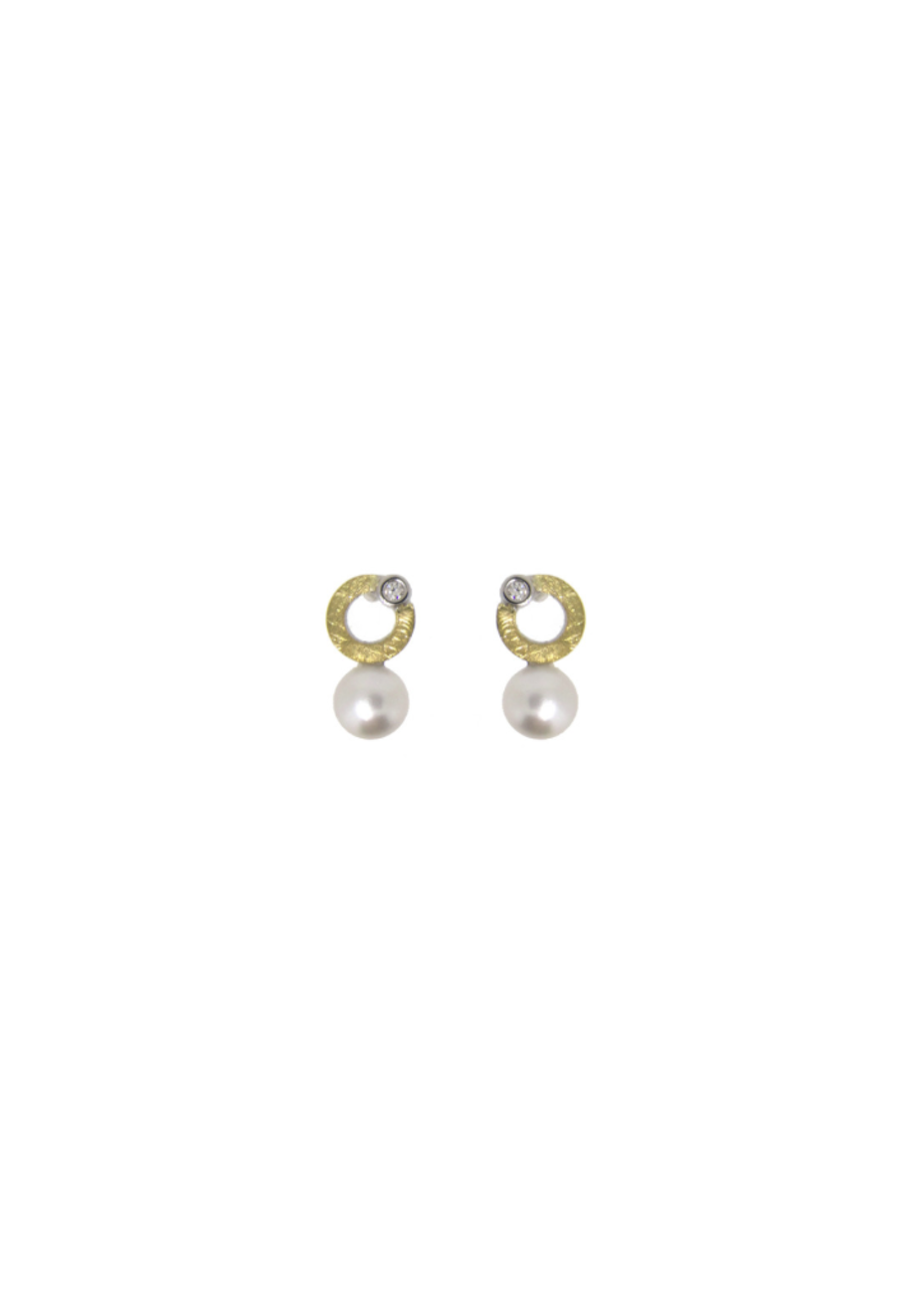 Pendientes plata, oro, perla cultivada y diamante Pendientes plata, oro, perla cultivada y diamante