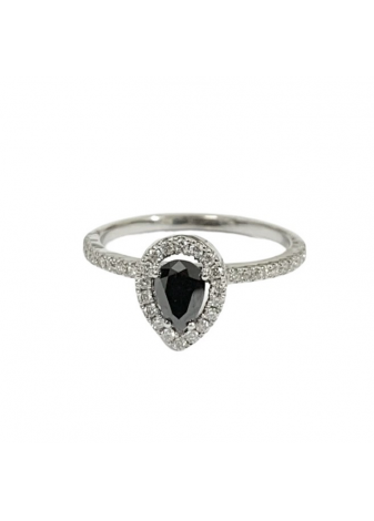 Anillo oro blanco con diamante negro talla pera y brillantes